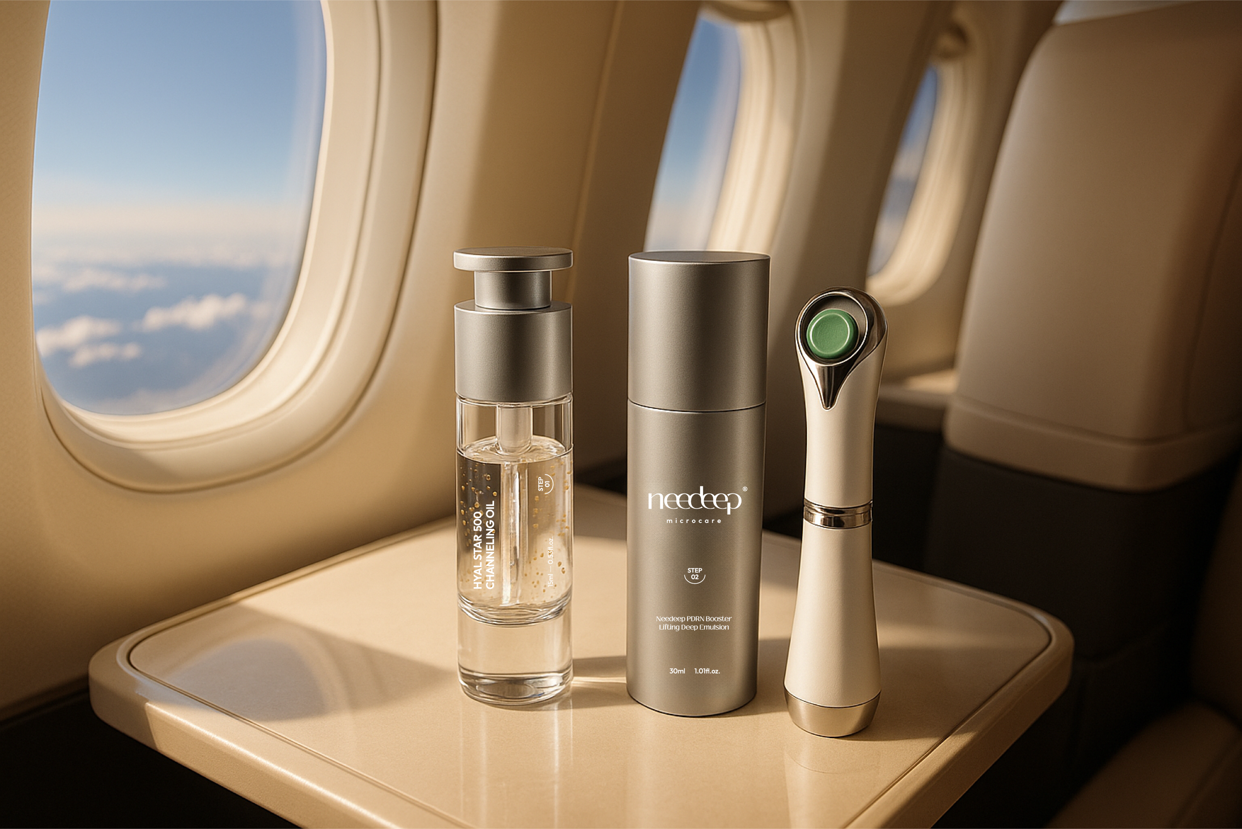A render of three white cylindrical columns, against a warm creme background
